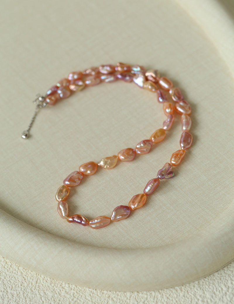 Purple-pink Irregular-shaped Pearl Necklace Gembea Jewelry