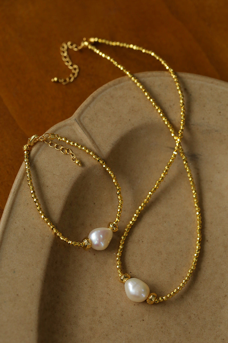 Faceted Beaded Baroque Pearl Bracelet