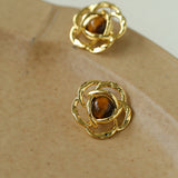 Tiger Eye Gemstone Camellia Earrings