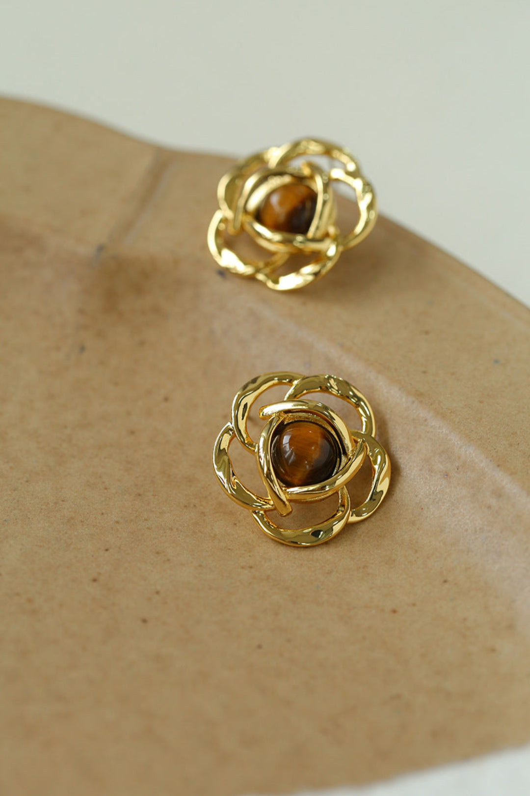 Tiger Eye Gemstone Camellia Earrings