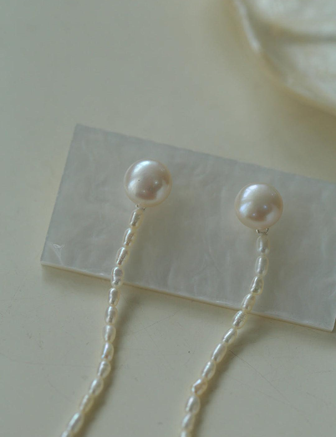 Long Rice Pearl Drop Earrings - Gembea Jewelry