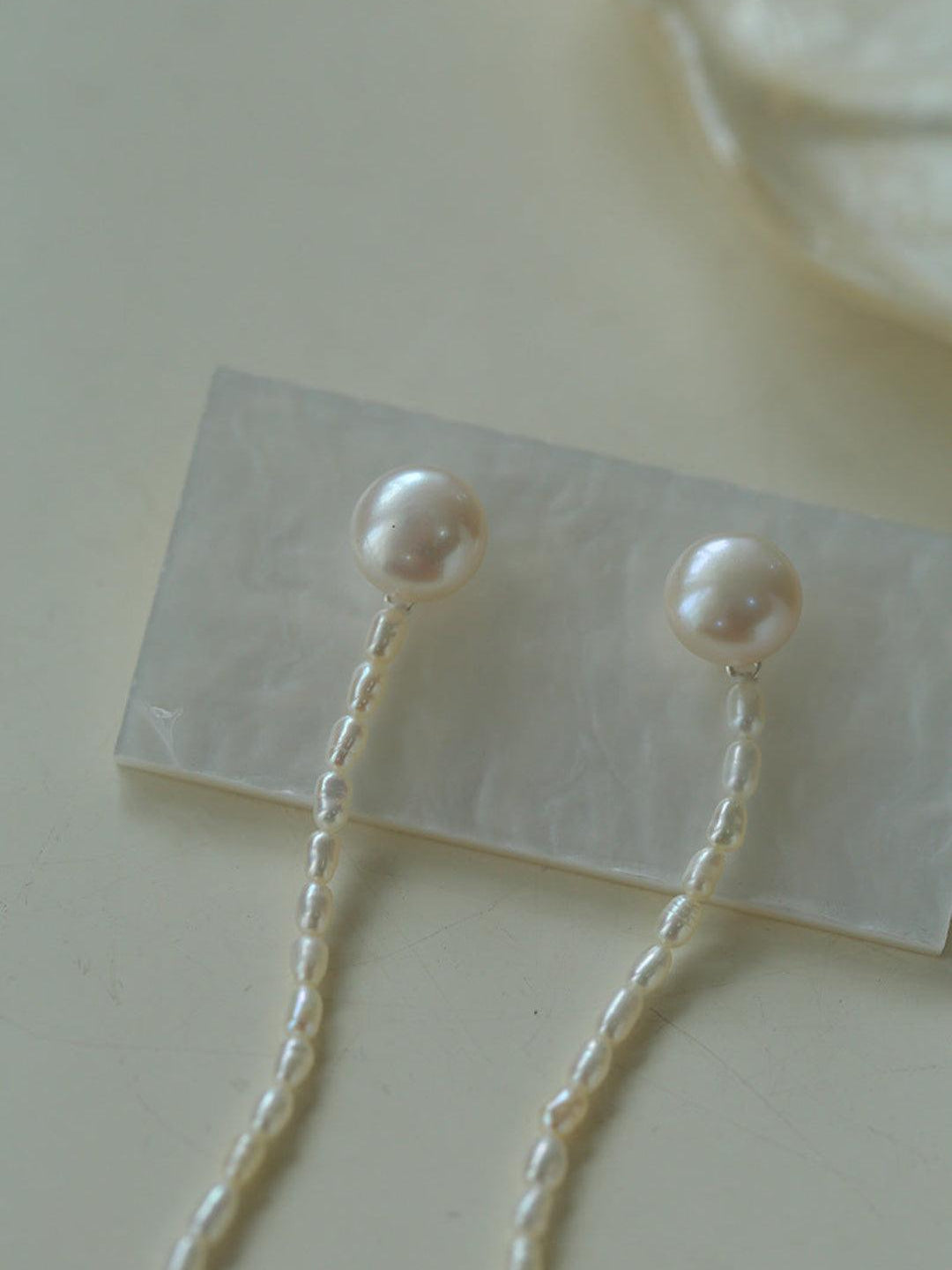 Long Rice Pearl Drop Earrings - Gembea Jewelry