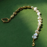 Metal Petal Baroque Pearl Bracelet