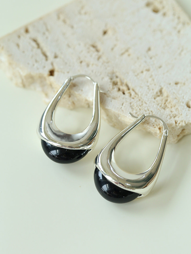 Water Drop Crystal Black Agate Earrings-Gembea Jewelry