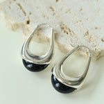 Water Drop Crystal Black Agate Earrings-Gembea Jewelry