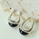 Water Drop Crystal Black Agate Earrings-Gembea Jewelry