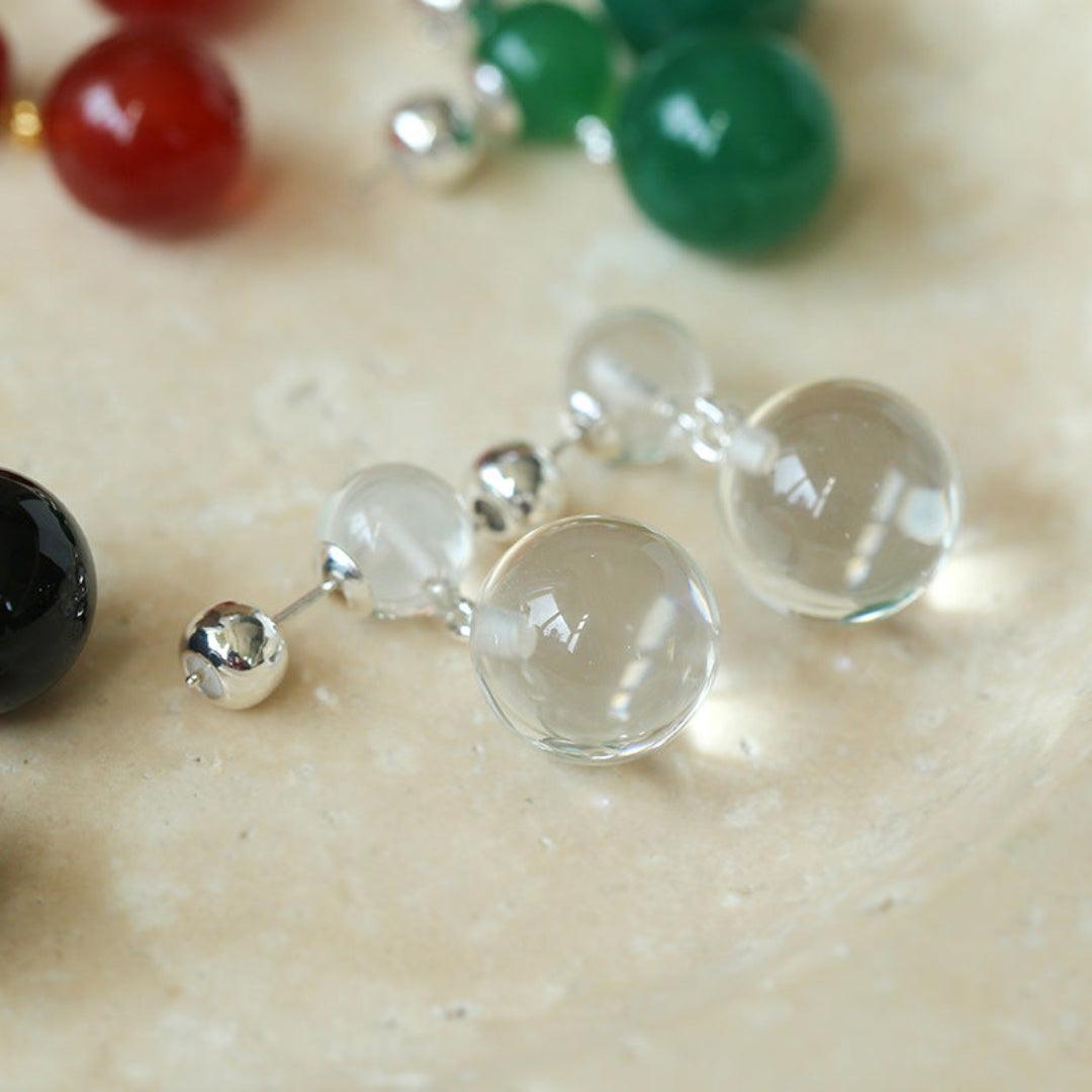 Double Ball Crystal Agate Stone Earrings - Gembea Jewelry