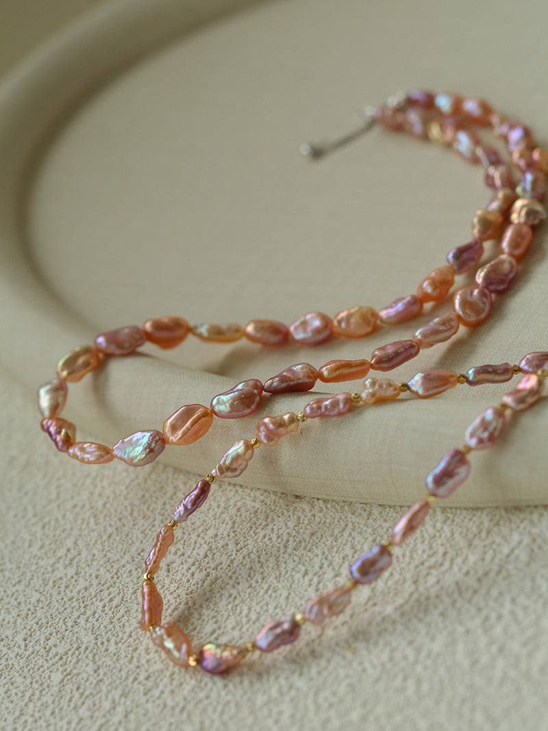 Purple-pink Irregular-shaped Pearl Necklace Gembea Jewelry