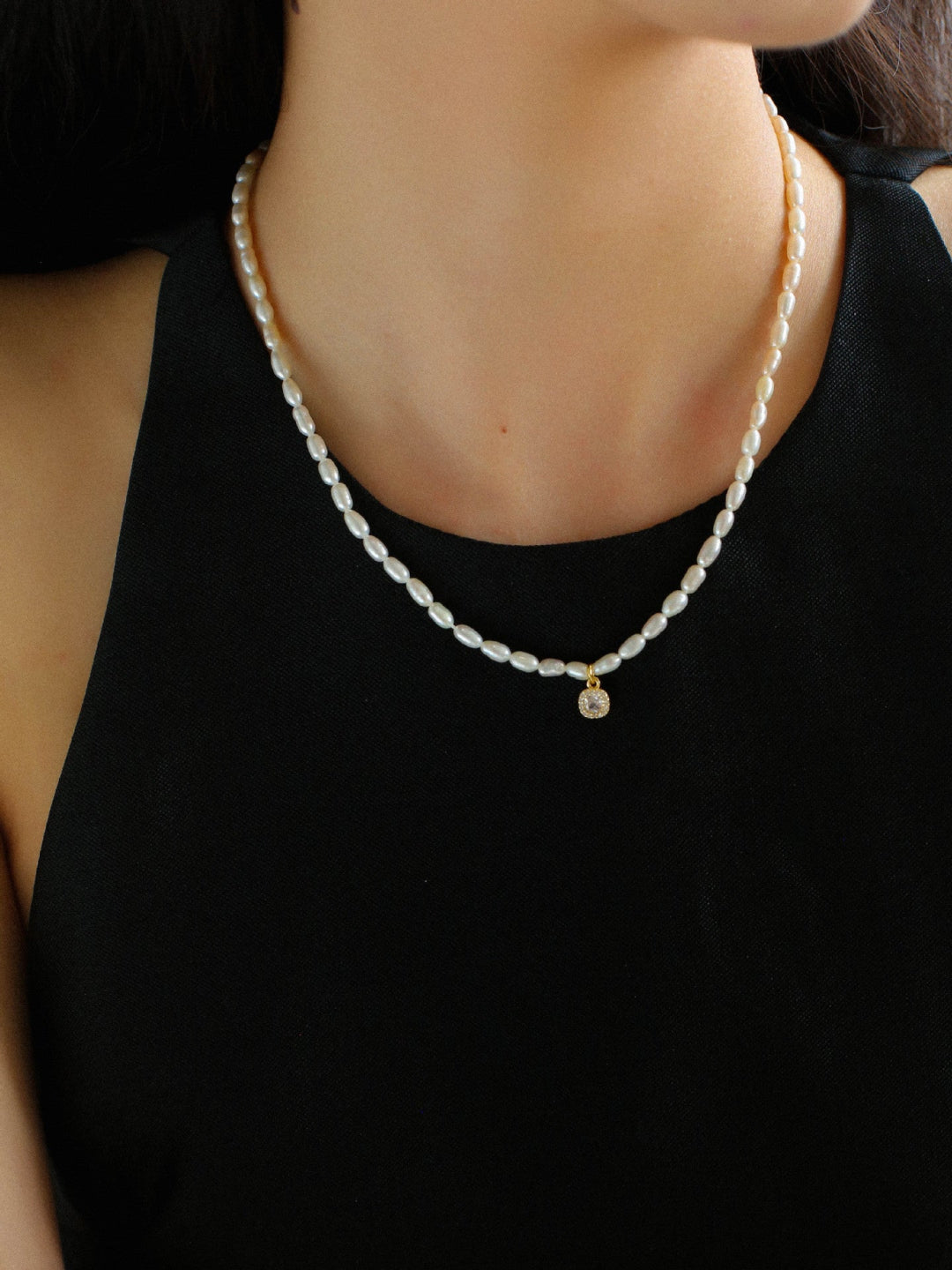 Zircon Pendant Pearl Beaded Necklace