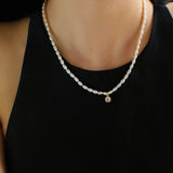 Zircon Pendant Pearl Beaded Necklace