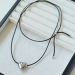 Heart Love Shaped Black Rope Necklace