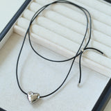 Heart Love Shaped Black Rope Necklace