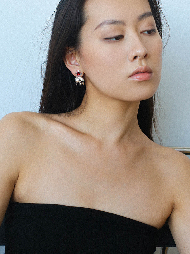 Sun Elephant Gold Silver Drop Earrings-Gembea Jewelry