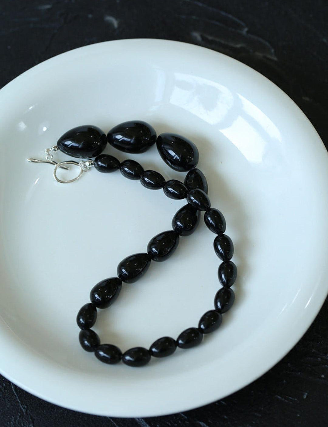 Water Drop Black Agate Beaded Choker Necklace - Gembea Jewelry