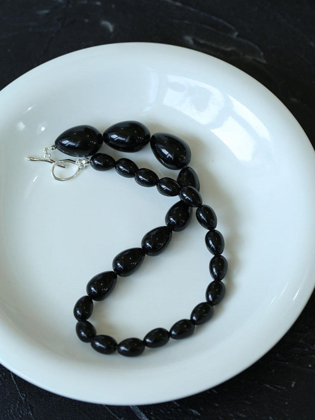 Water Drop Black Agate Beaded Choker Necklace - Gembea Jewelry