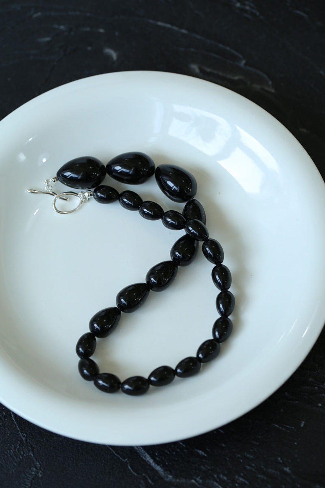 Water Drop Black Agate Beaded Choker Necklace