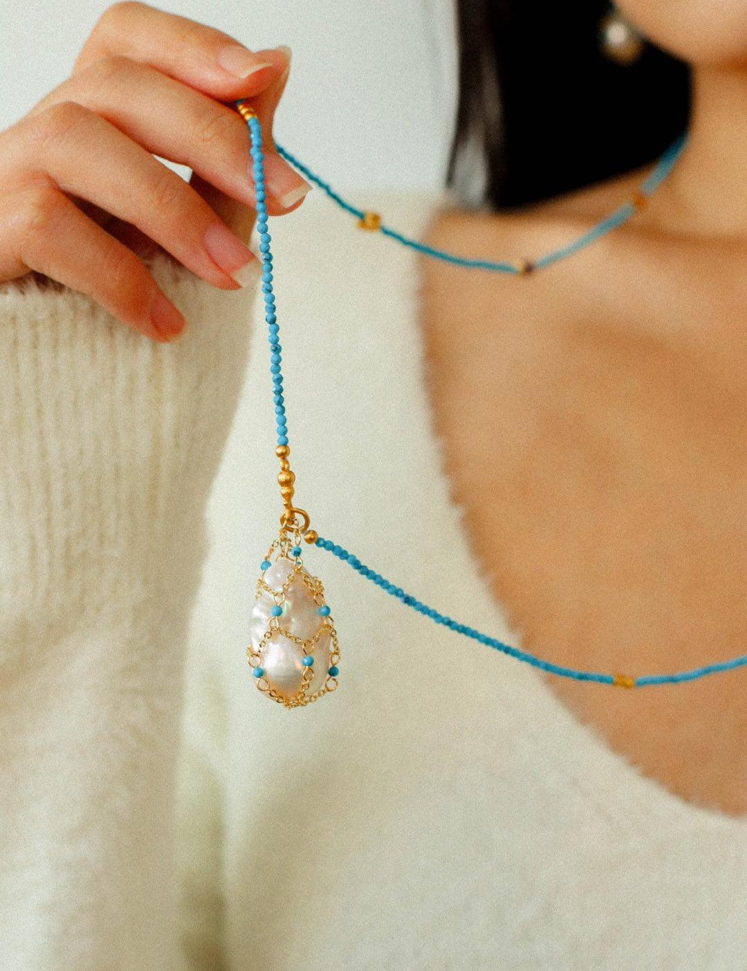 Spring Heartbeat Blue Turquoise Baroque Necklace - Gembea Jewelry