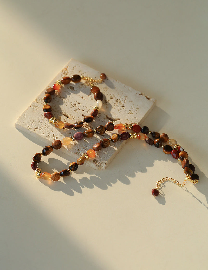 Tiger's Eye Stone Beaded Necklace-Gembea Jewelry