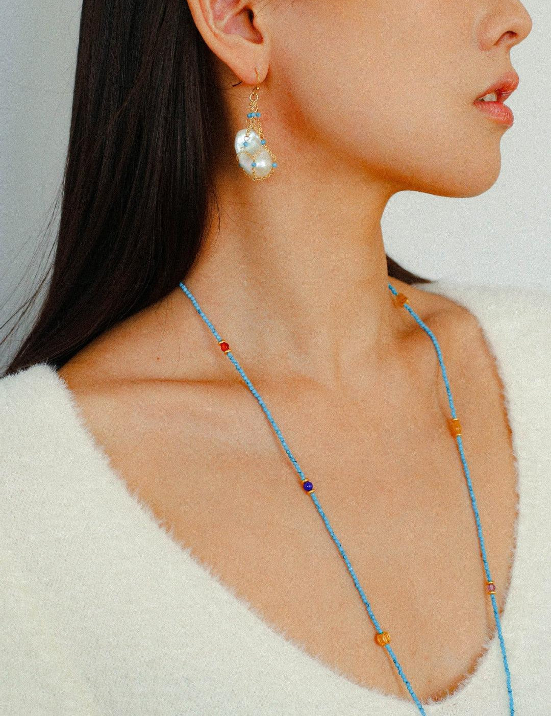 Spring Heartbeat Blue Turquoise Baroque Earrings - Gembea Jewelry