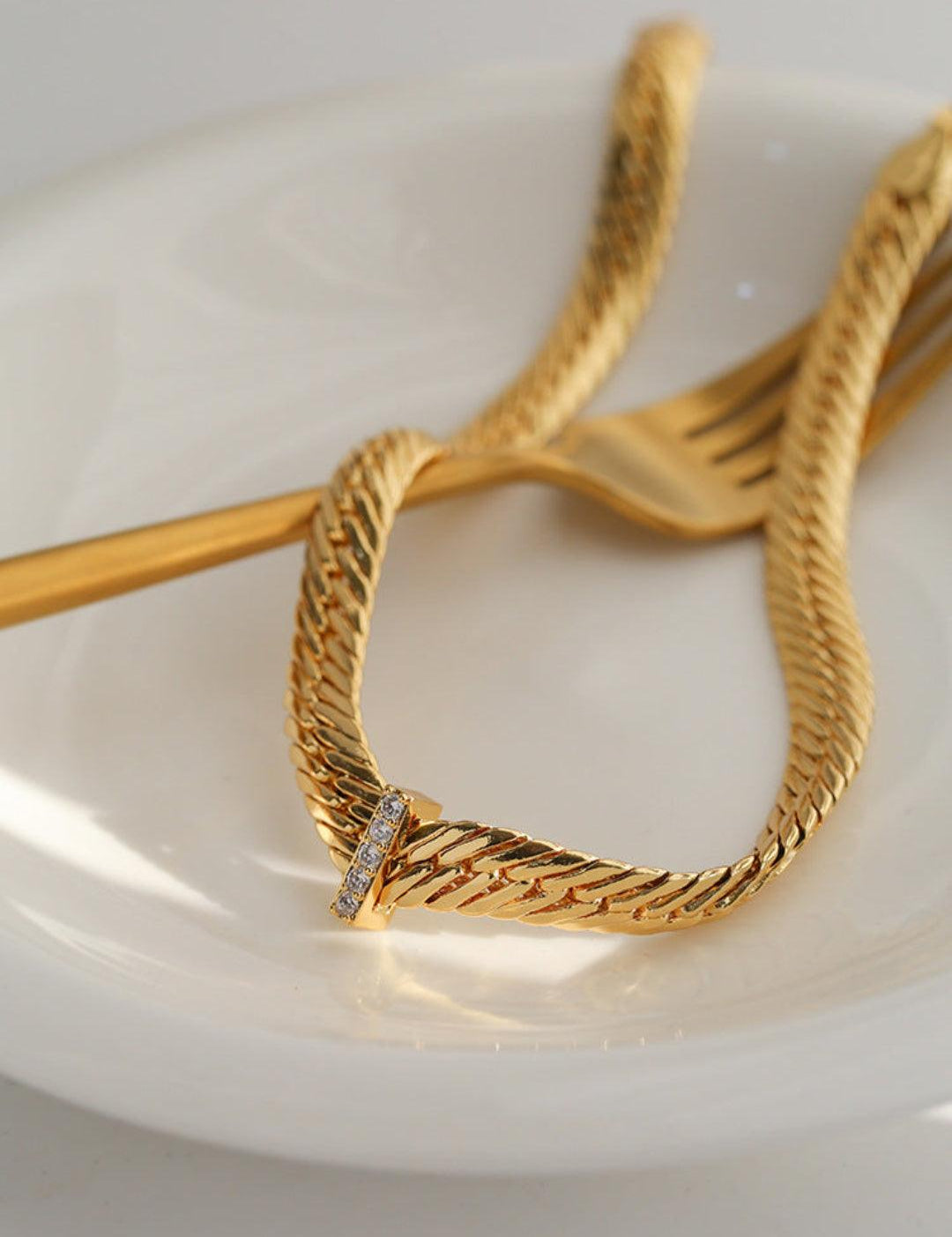 Wide Gold Snake Bone Chain Necklace - Gembea Jewelry