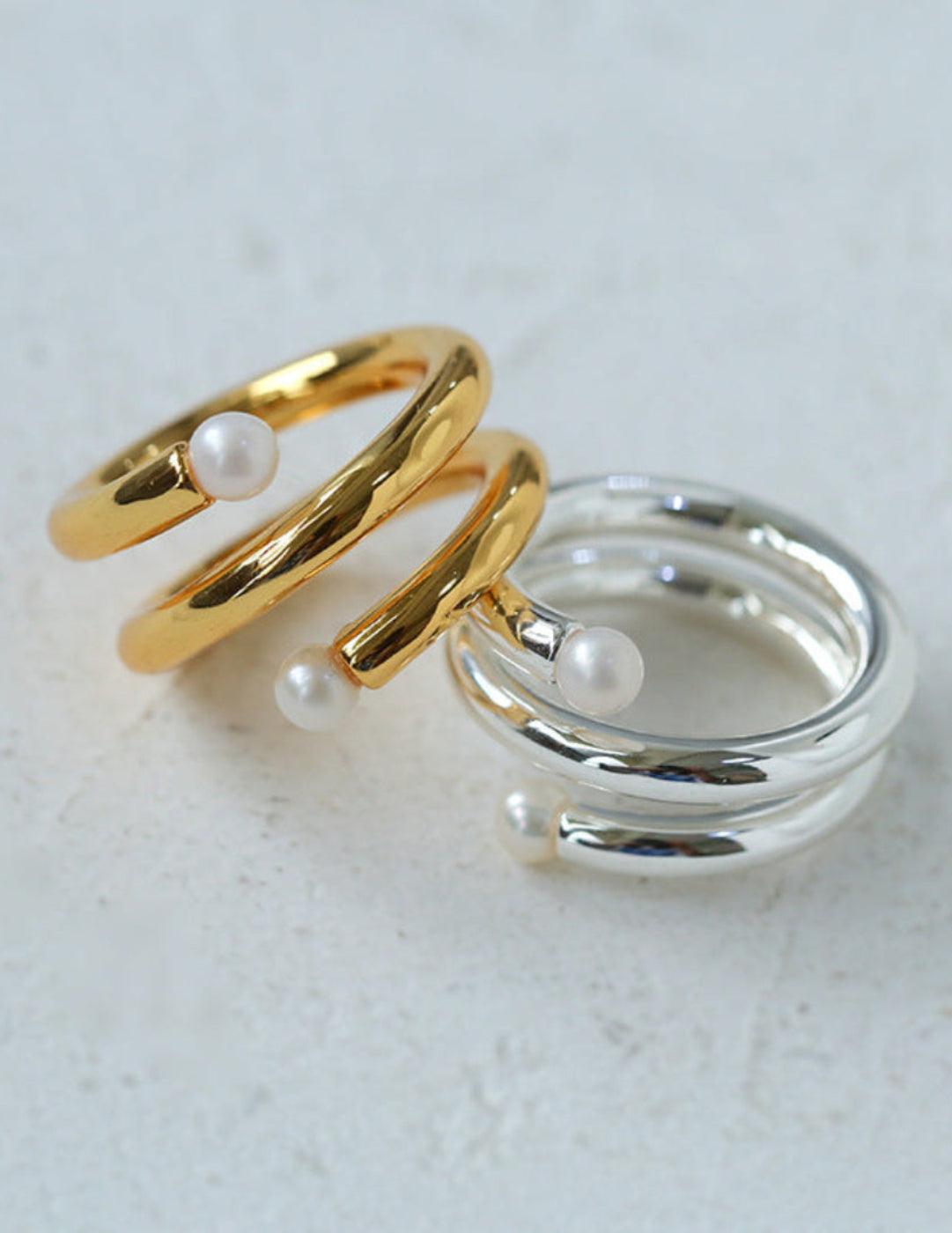 Multi-layer Spiral Pearl Open Ring - Gembea Jewelry