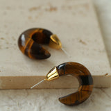 Black Agate Tiger Eye Stone Moon Bud Earrings