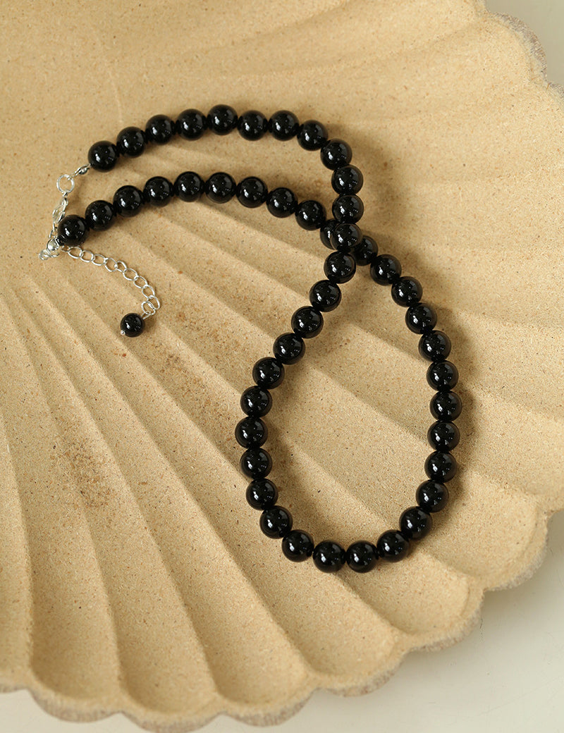 Classic Black Agate Beaded Necklace-Gembea Jewelry
