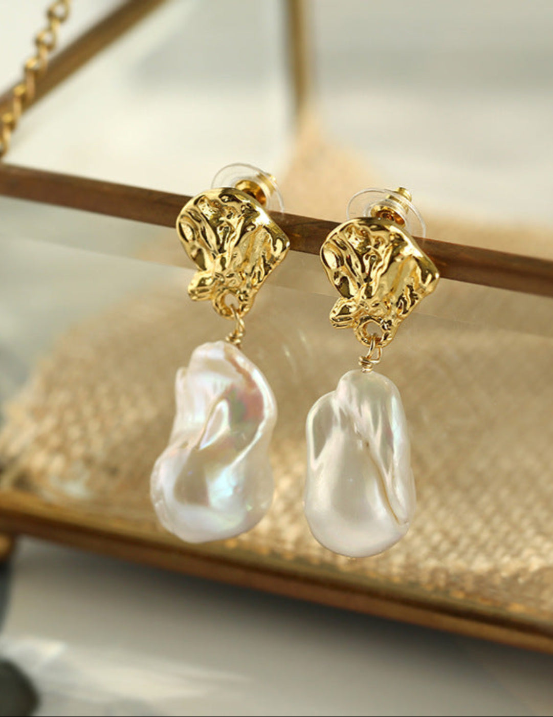 Gembea Jewelry Metal Lava Baroque Pearl Drop Earrings