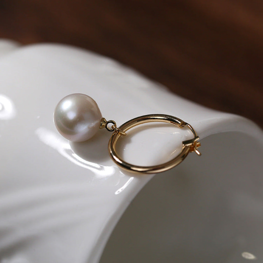 Freshwater Pearl Drop Hoop Earrings