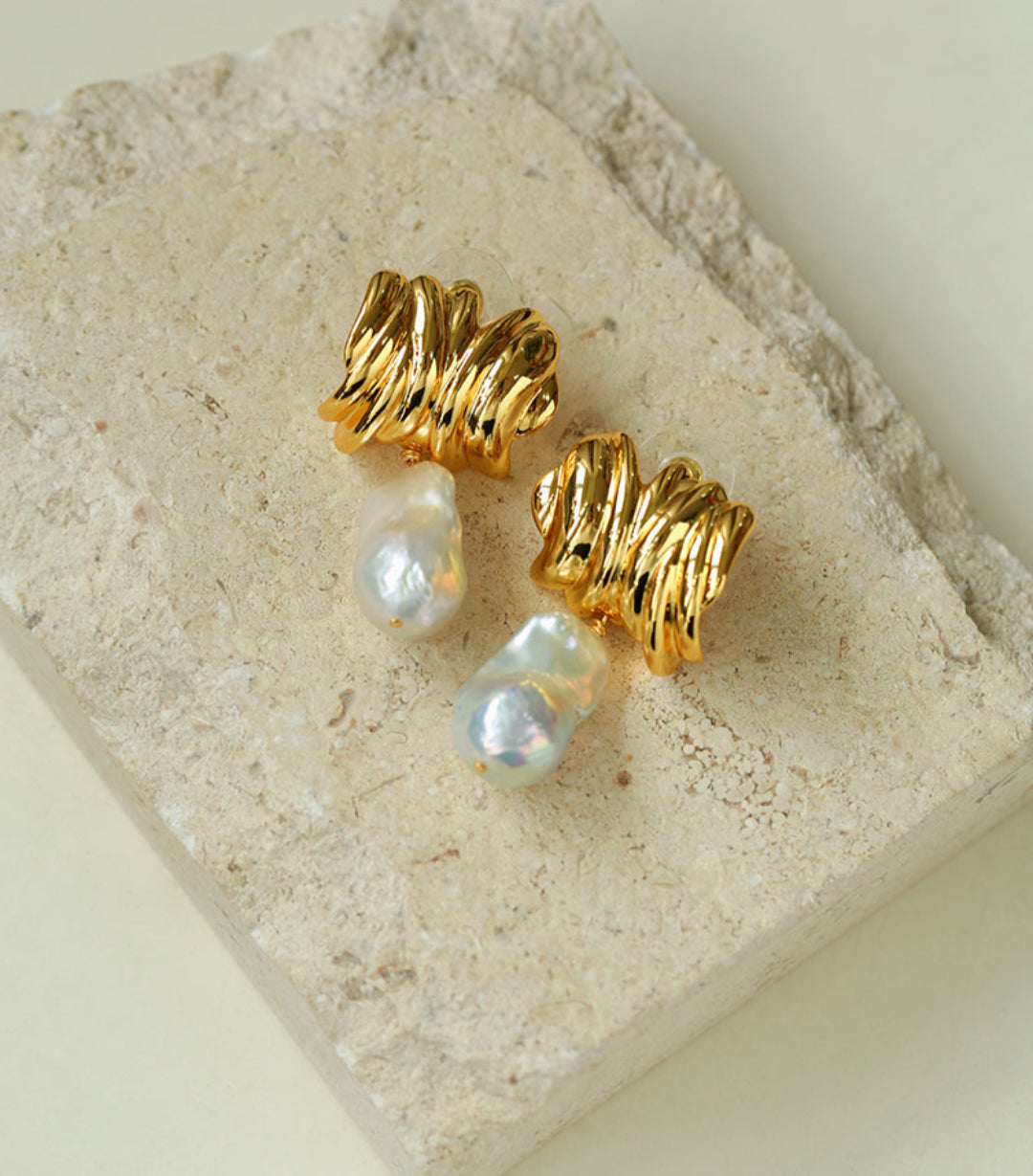 Irregular Geometric Metal Baroque Pearl Earrings