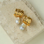 Irregular Geometric Metal Baroque Pearl Earrings