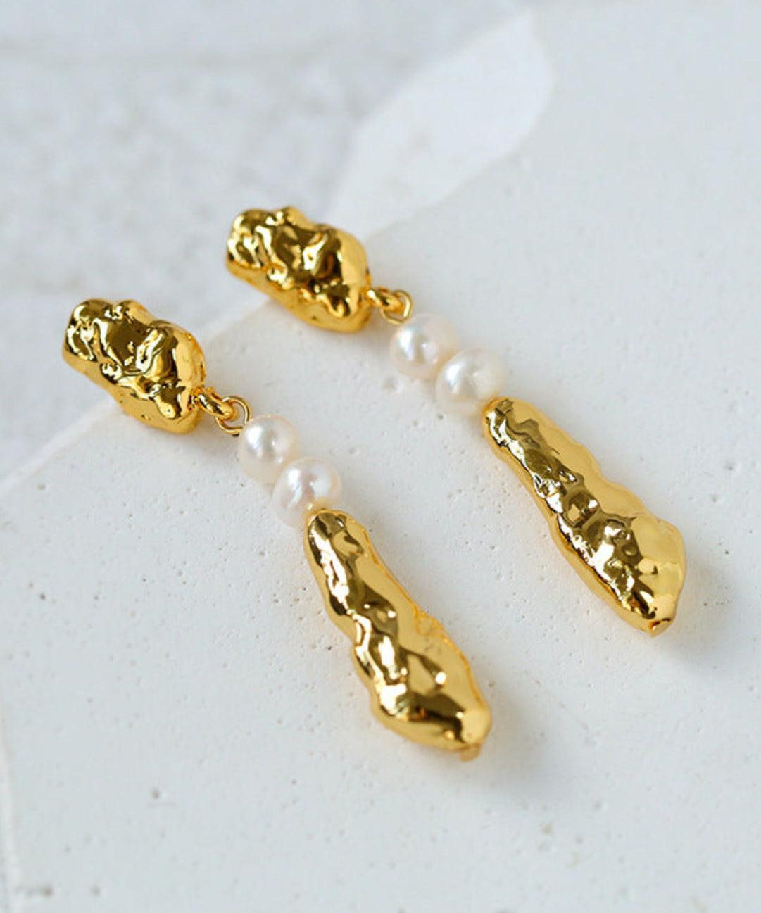 Geometric Irregular Metal Pearl Earrings - Gembea Jewelry