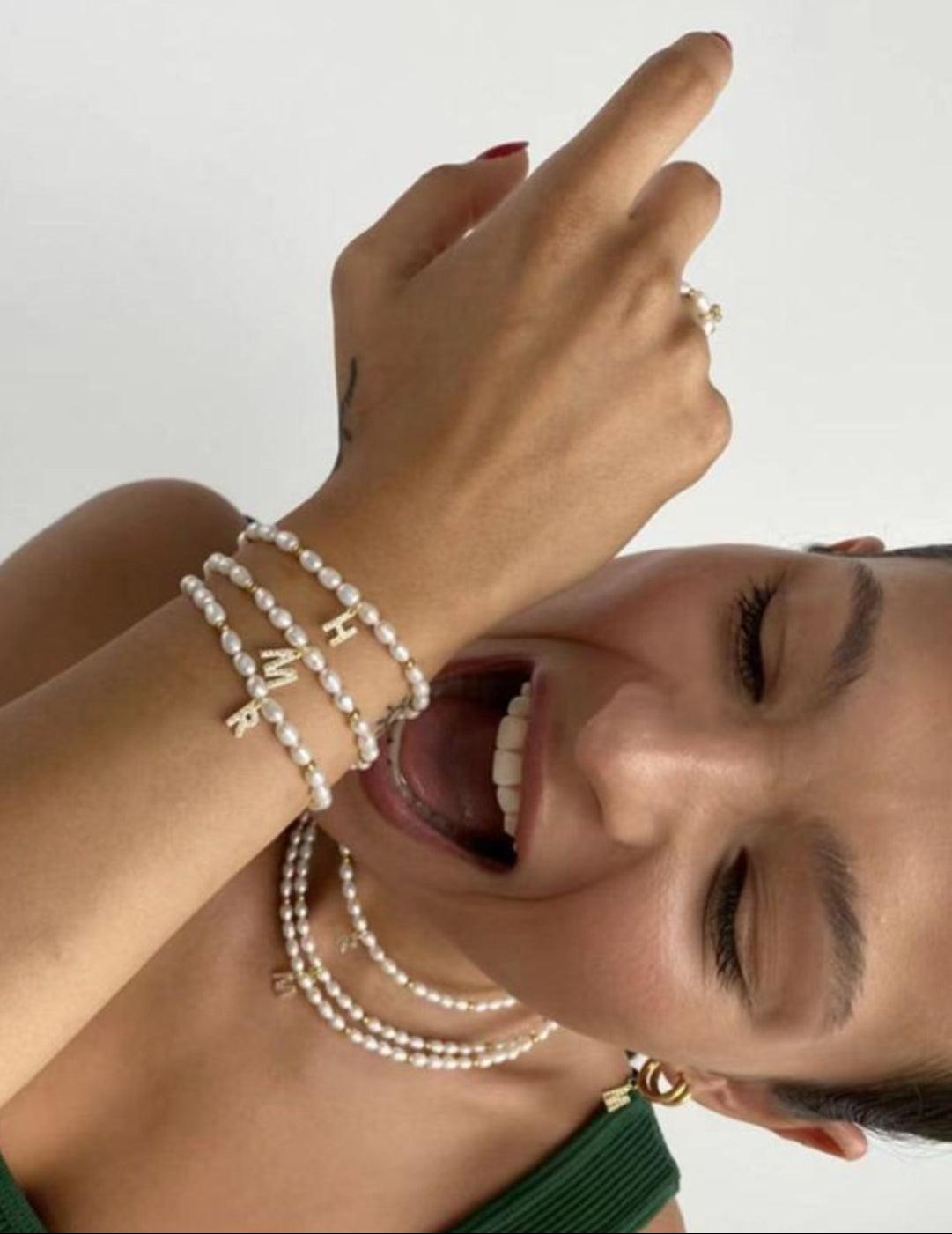 Vintage 26 Letter Pearl Bracelet - Gembea Jewelry