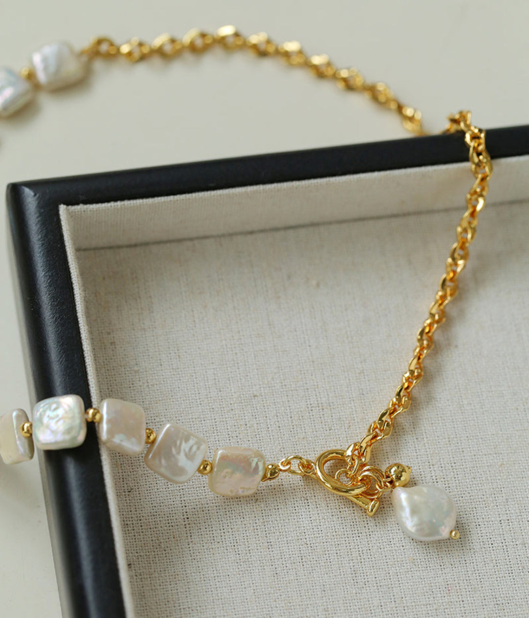 Natural Freshwater Square Pearl Chain Necklace