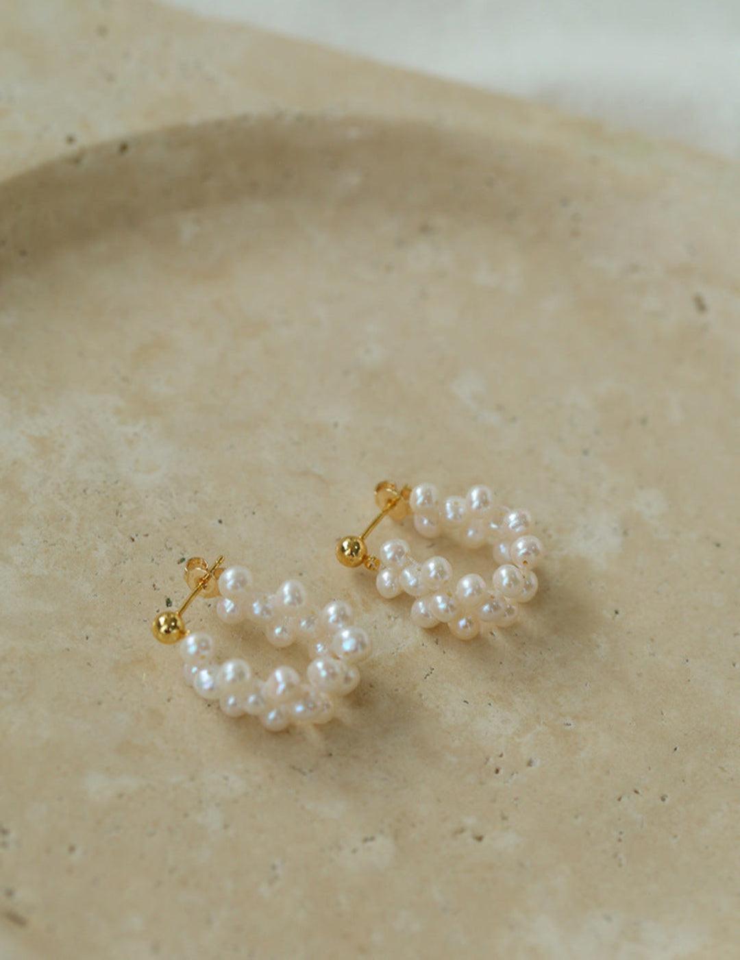 Hand-woven Freshwater Pearl Hoop Earring - Gembea Jewelry