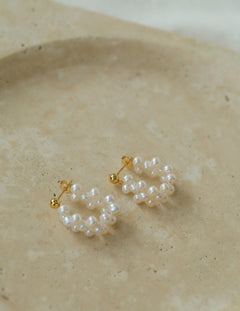 Hand-woven Freshwater Pearl Hoop Earring