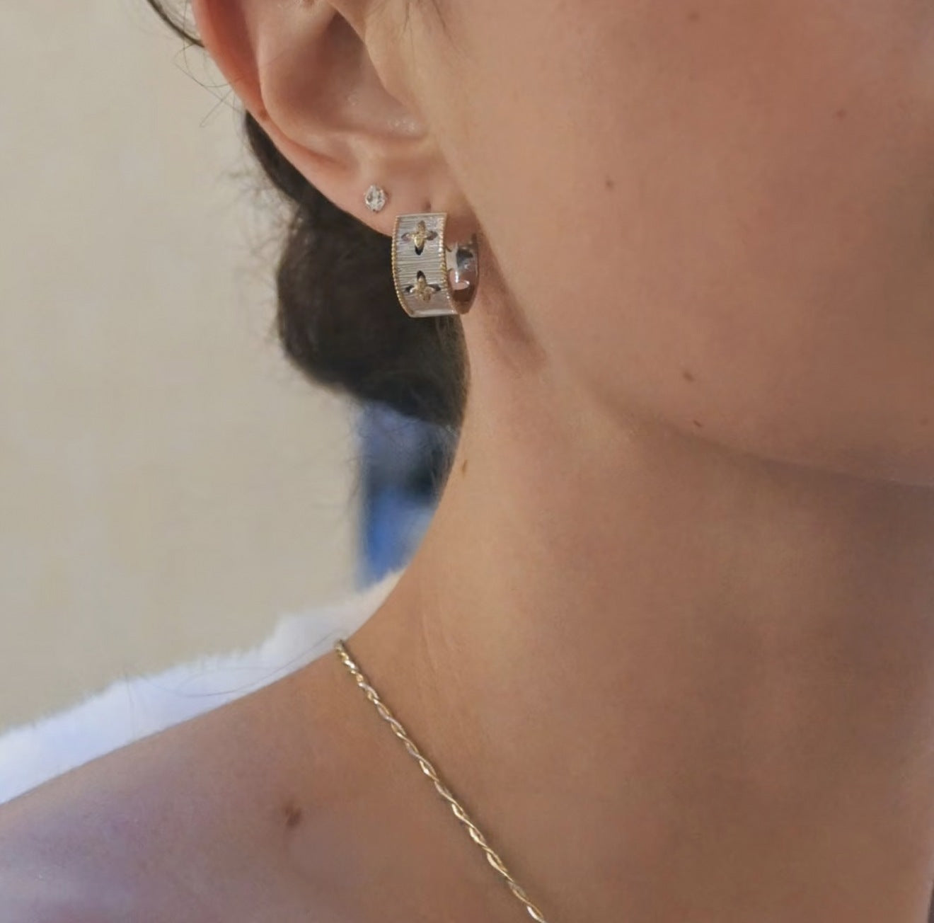 Hollowed-out Cross-flower Ear Clasp Earrings-Gembea Jewelry