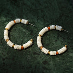 Colored Natural Stone Shell Beaded Hoop Earrings