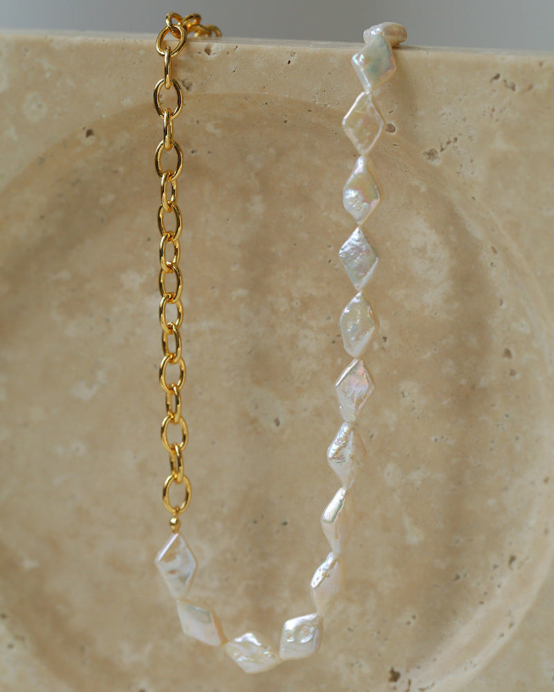 Diamond Baroque Chain Pearl Necklace