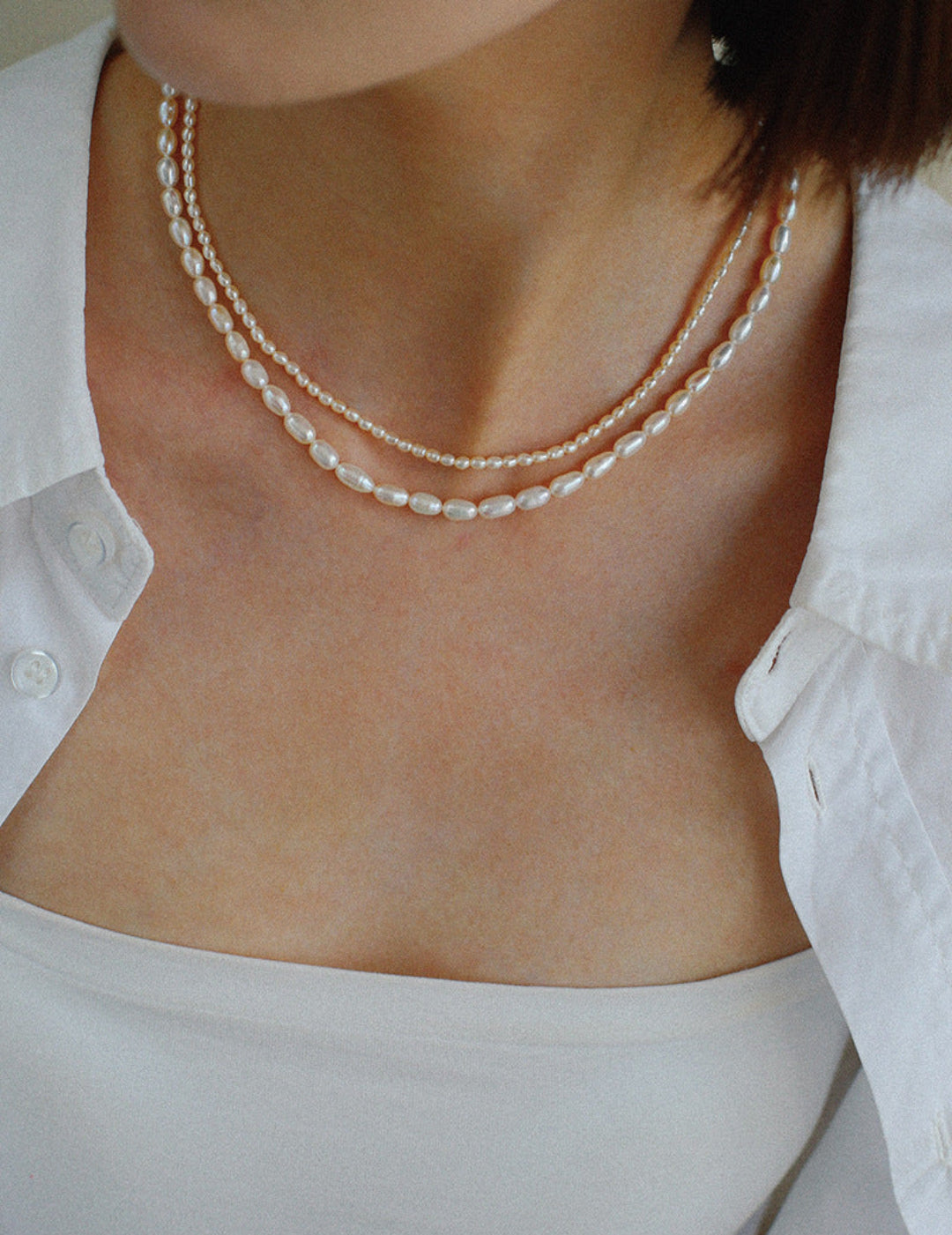 Minimalist Rice Pearl Beaded Necklace-Gembea Jewelry