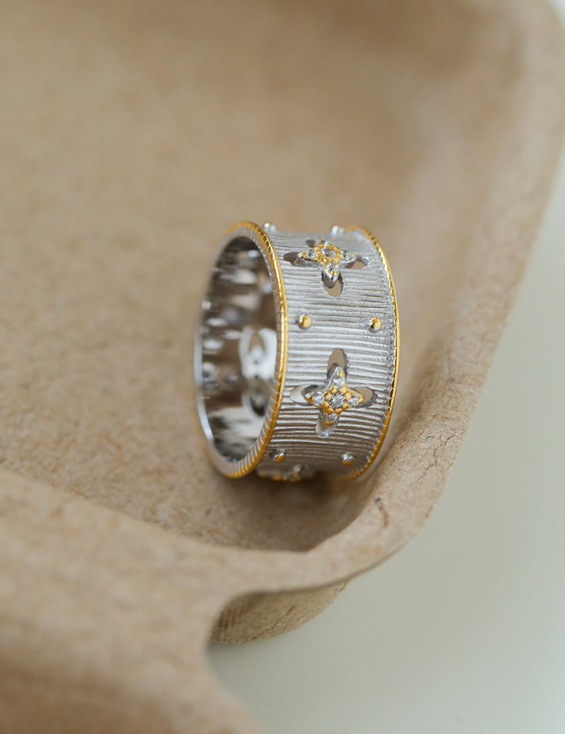 Hollowed-out Cross-flower Silver Ring-Gembea Jewelry