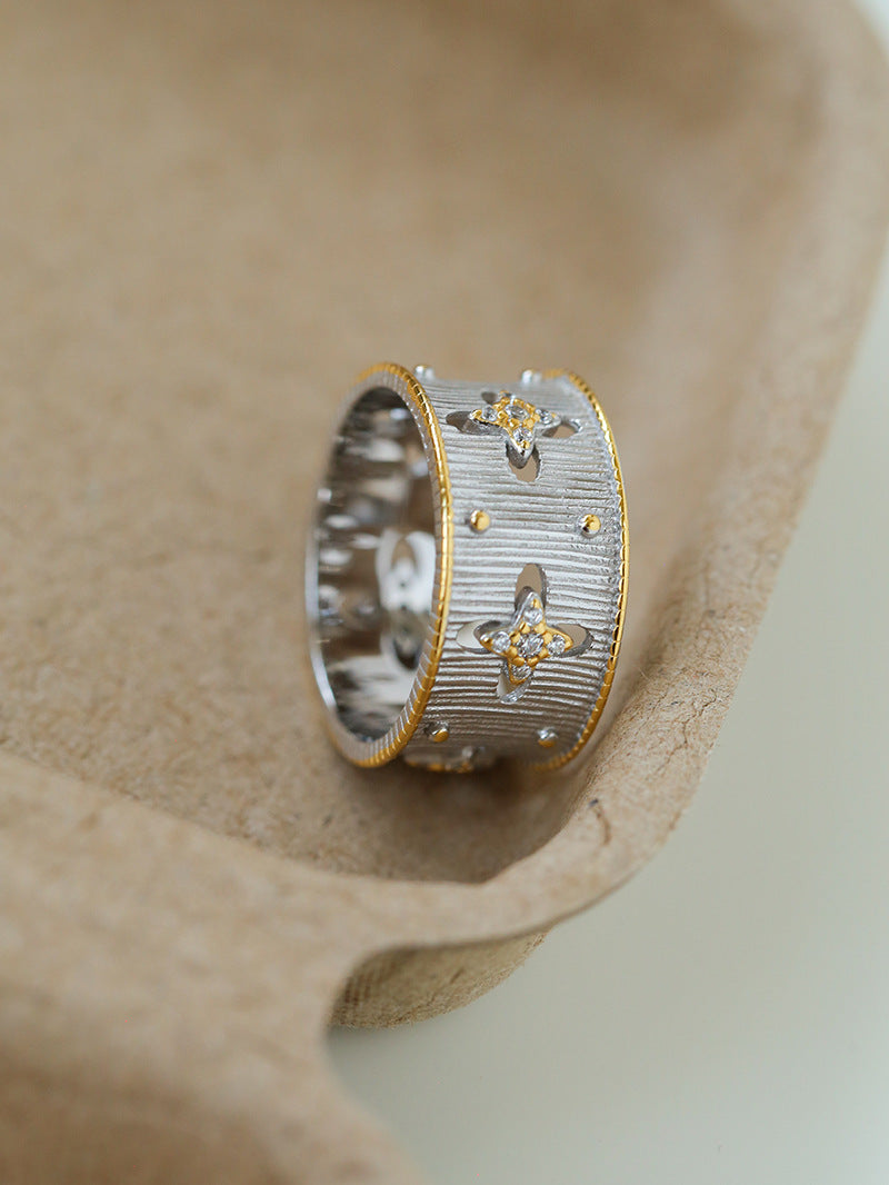 Hollowed-out Cross-flower Silver Ring-Gembea Jewelry