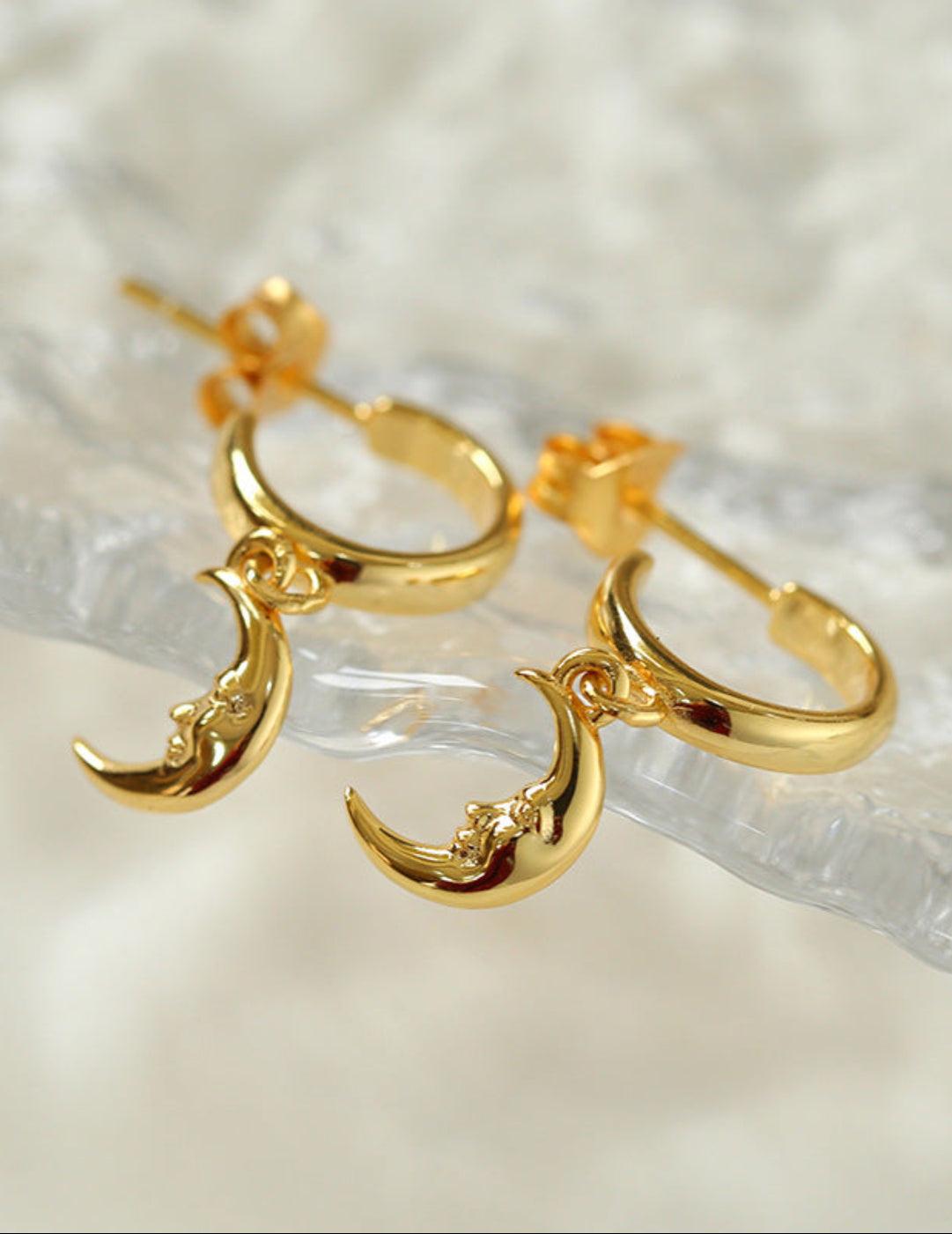 S925 Silver Moon Drop Hoop Earrings - Gembea Jewelry