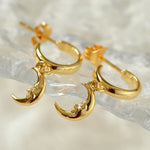 S925 Silver Moon Drop Hoop Earrings