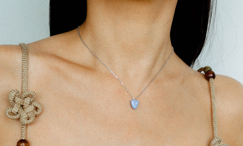 Blue Enamel Heart-shaped Necklace-Gembea Jewelry