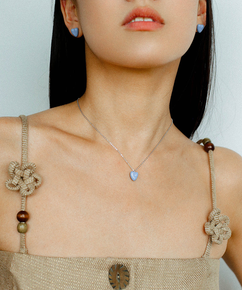 Blue Enamel Heart-shaped Necklace-Gembea Jewelry