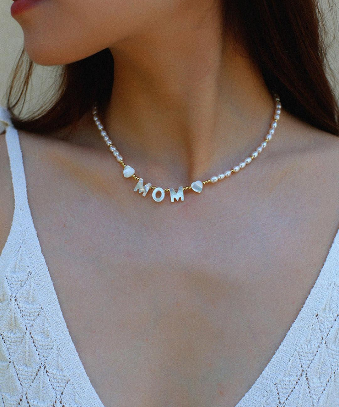 Custom White Shell Letter Pearl Necklace - Gembea Jewelry