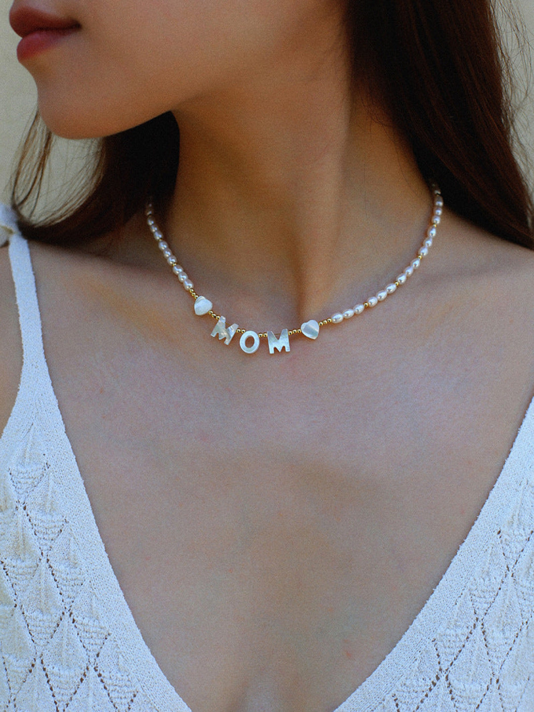 Custom White Shell Letter Pearl Necklace