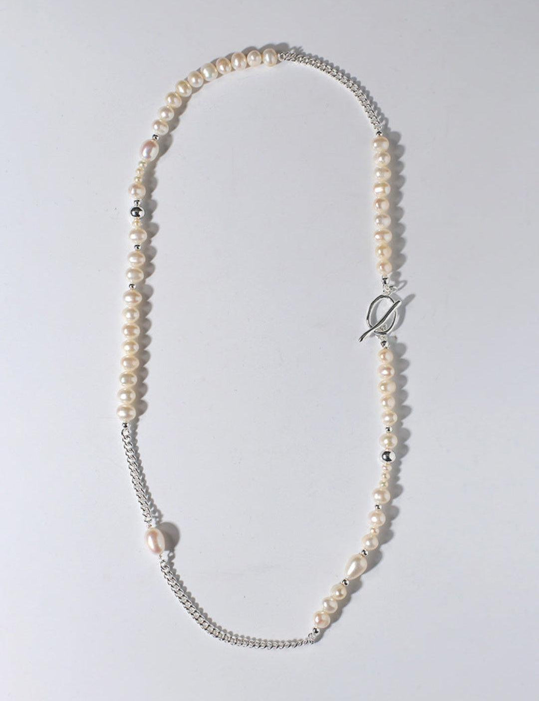 OT Buckle Long Chain Stitching Pearl Necklace - Gembea Jewelry