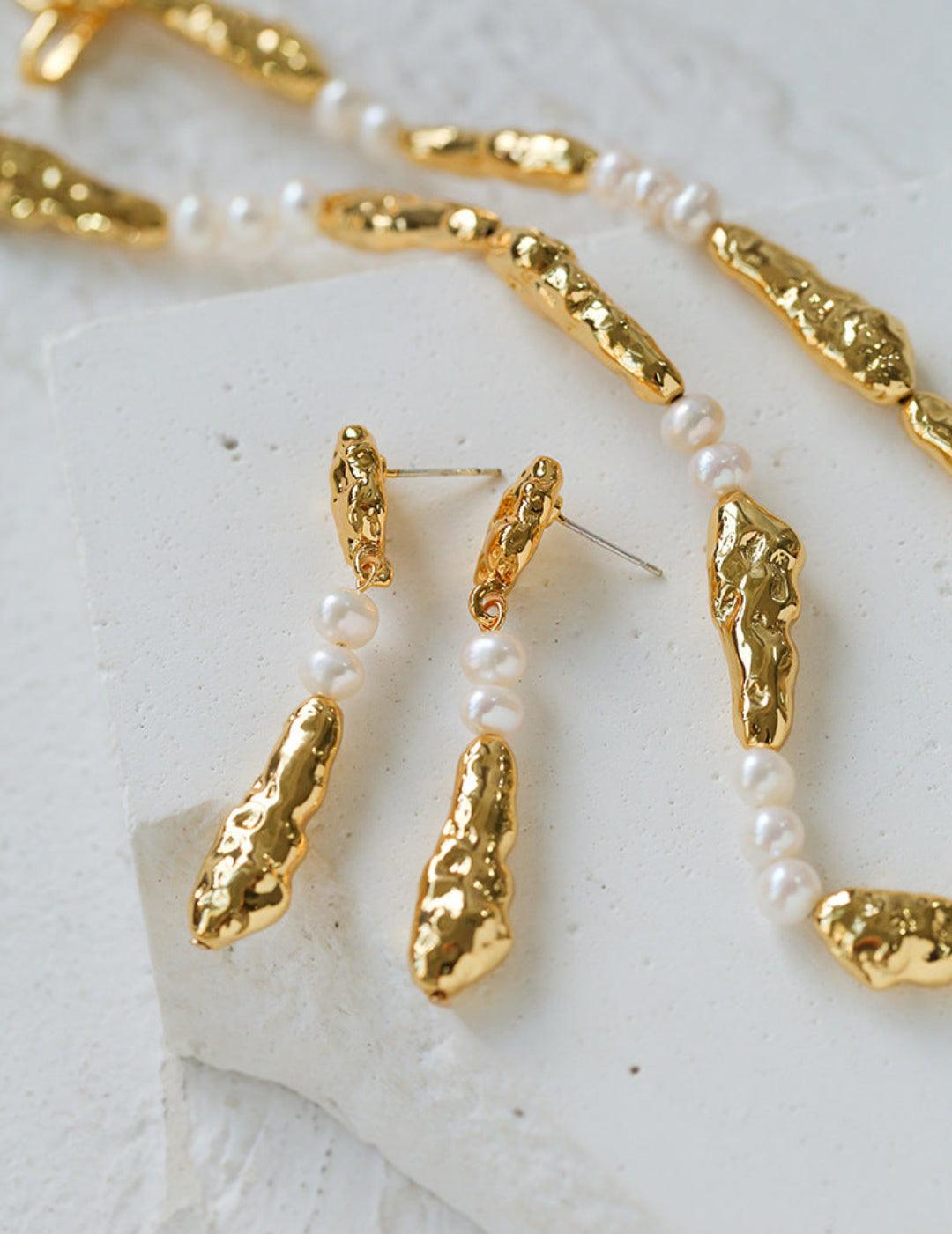 Geometric Irregular Metal Pearl Earrings - Gembea Jewelry